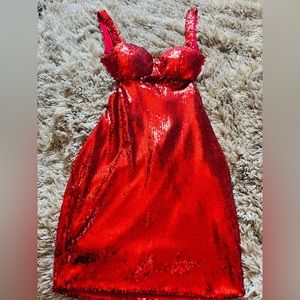 (SOLD) Red Backless Sequins Dress